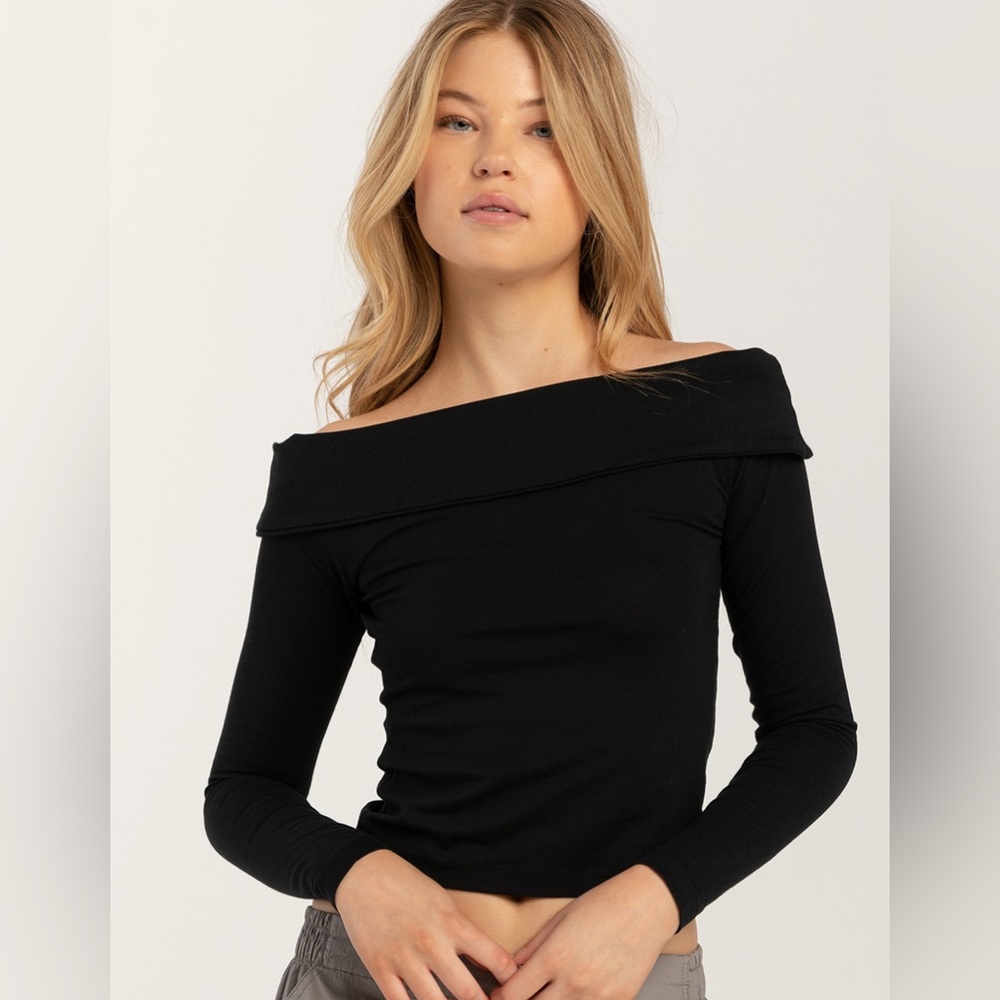 FULL TILT Fold Over Off The Shoulder Womens Long Sleeve Top